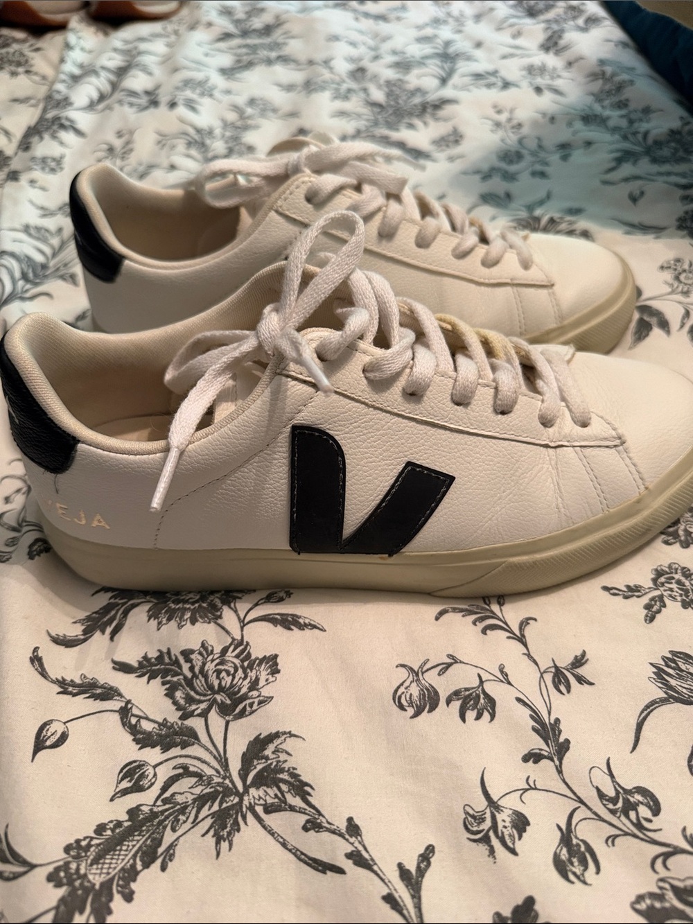 Veja White Leather Sneakers with Black V Accent
